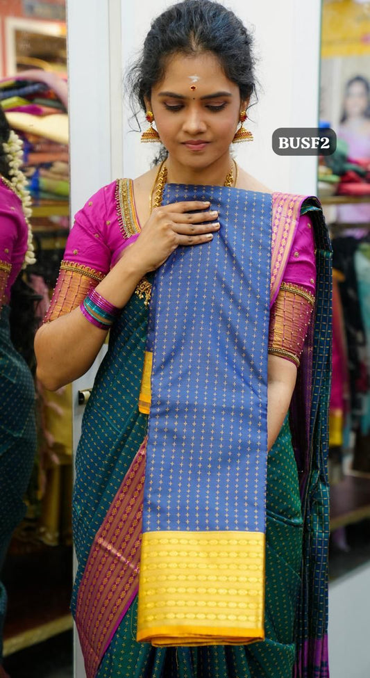 Soft silk sarees in thousand buttas style with Contrast Blouse🥳