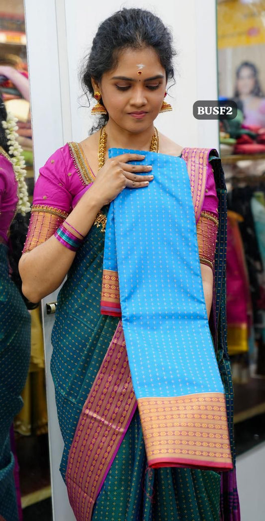 Soft silk sarees in thousand buttas style with Contrast Blouse🥳