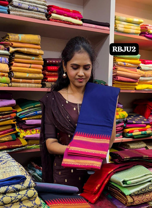 Premium Chettinad Cotton sarees. with running navy blue🍏🍄