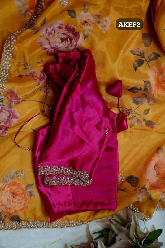 Chinnon digital printed sarees with pearl work and cutwork border🥳✅
