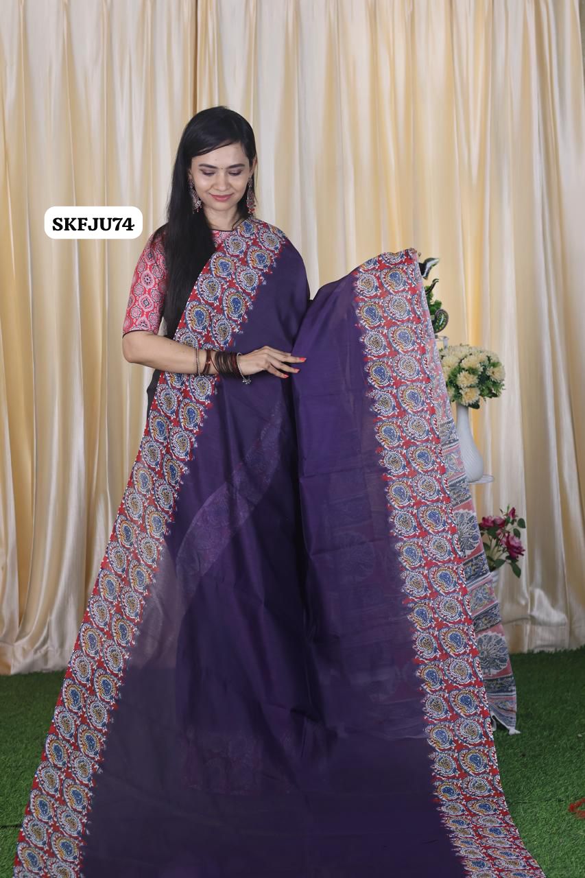 Soft Chanderi cotton With Digital Print & Running Kalamkari Blouse. 
Pallu Stiched With Fumka🥳