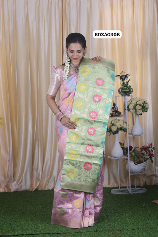 Semi soft silk saree with floral zari weaving 😍🥳