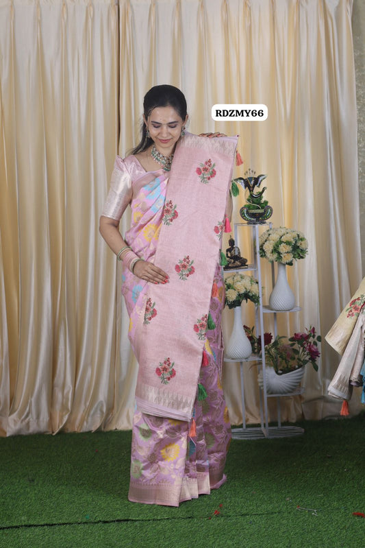 Heavy Banarasi’s organza pure zarkan work with complete temple border with blouse offer ❌