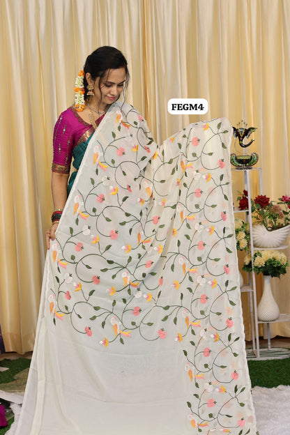 Chiffon saree with Embroidery 😍😎