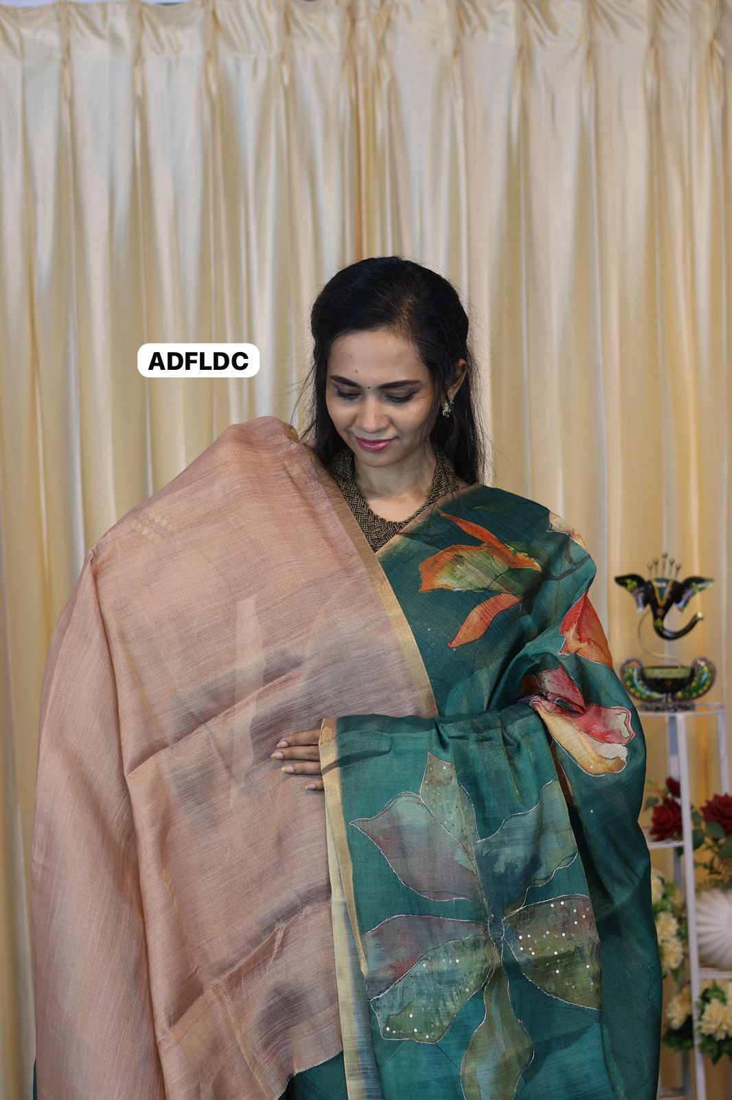 Linen chanderi saree with floral designs chumkey work and thread embroidery work  Colourful blouse🥳m