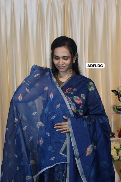 Linen chanderi saree with floral designs chumkey work and thread embroidery work  Colourful blouse🥳