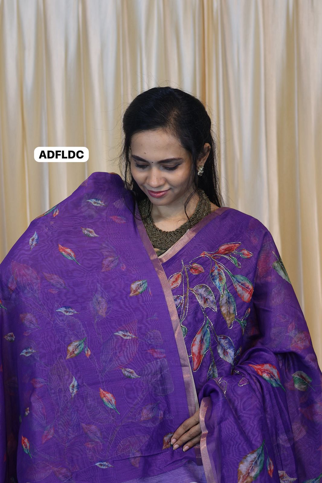Linen chanderi saree with floral designs chumkey work and thread embroidery work  Colourful blouse😍🥳