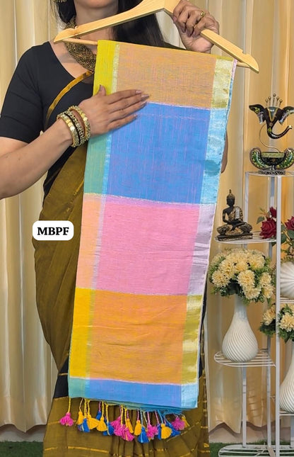 Linen saree with running blouse 🥳(saree only )