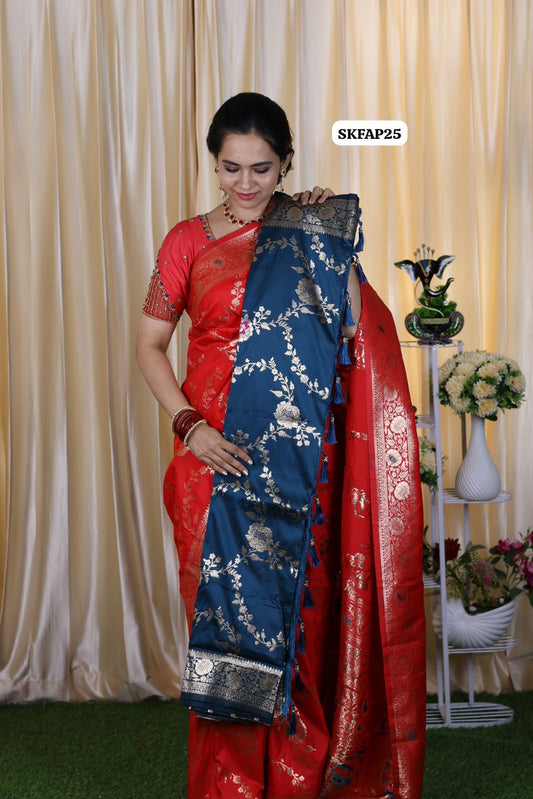 Soft Banarasi silk saree with zari weaving all over the saree & Zari weaving Rich pallu🥳