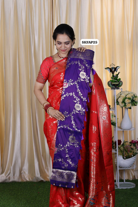 Soft Banarasi silk saree with zari weaving all over the saree & Zari weaving Rich pallu🥳