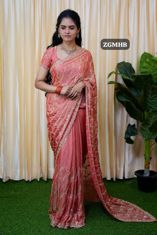 Premium Space silk with Golden heavy Katdhana work🥰⏰Prebook 6-8 days
