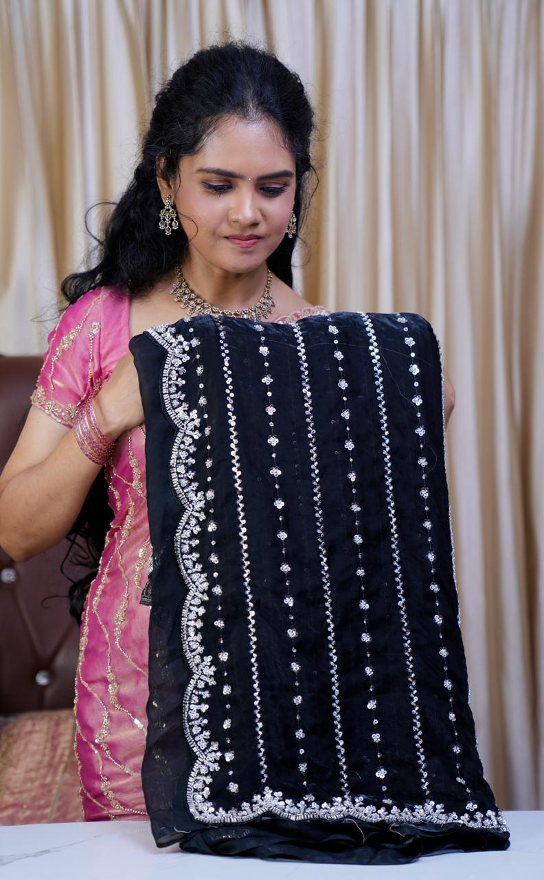 Heavy premium space silk saree with katdana beads work🥳prebook