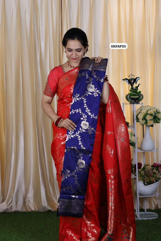 Soft Banarasi silk saree with zari weaving all over the saree & Zari weaving Rich pallu🥳