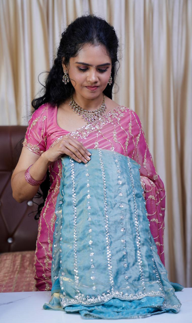 Heavy premium space silk saree with katdana beads work 🥳 prebook