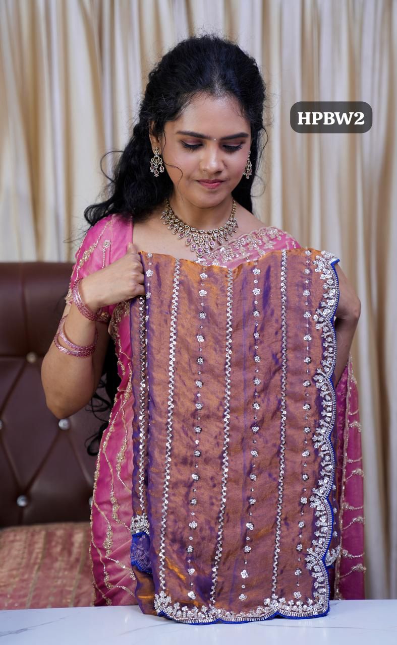 Heavy premium space silk saree with katdana beads work offer🌈🥰onion color