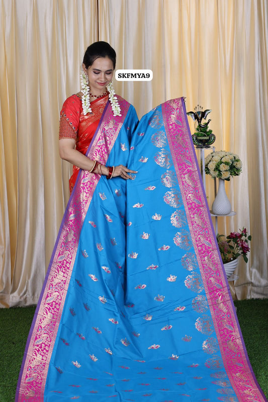 Dual shade semi soft silk saree with trending design🥳