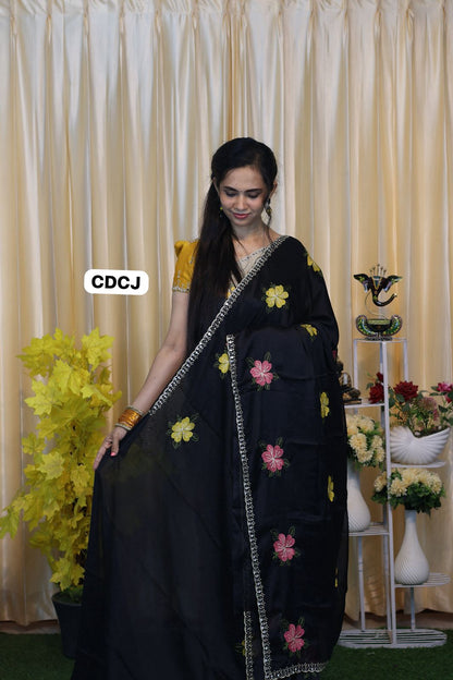 Designer saree with mirror work and embroidery work at unbelievable price🥳