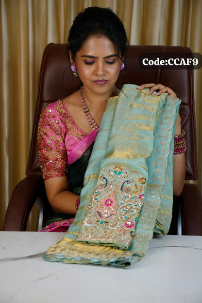 Space silk saree with designer blouse with box🥰😎📚