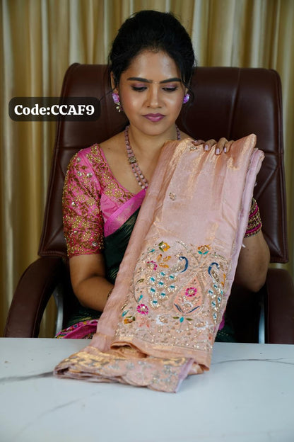 Space silk saree with designer blouse with box🥰😎📚