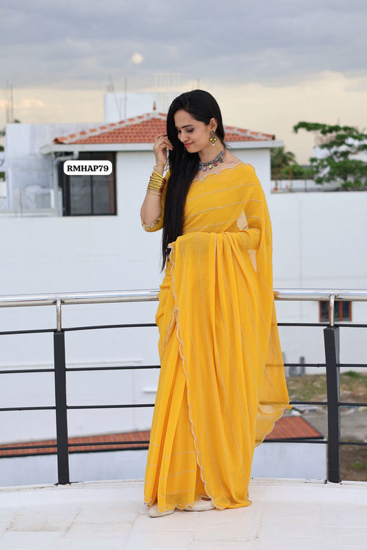 premium Georgette saree with exclusive handwork design sold❌