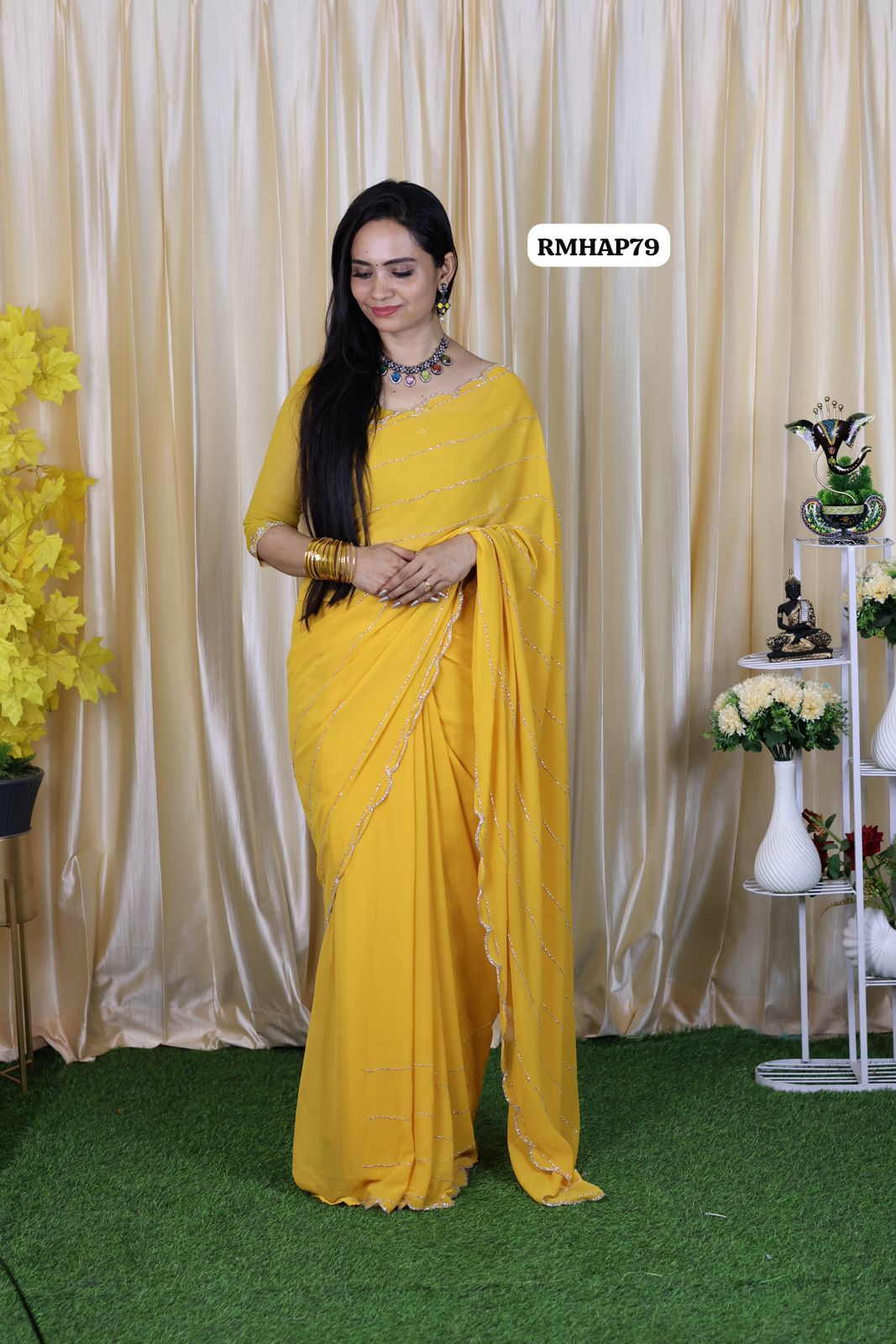 premium Georgette saree with exclusive handwork design sold❌