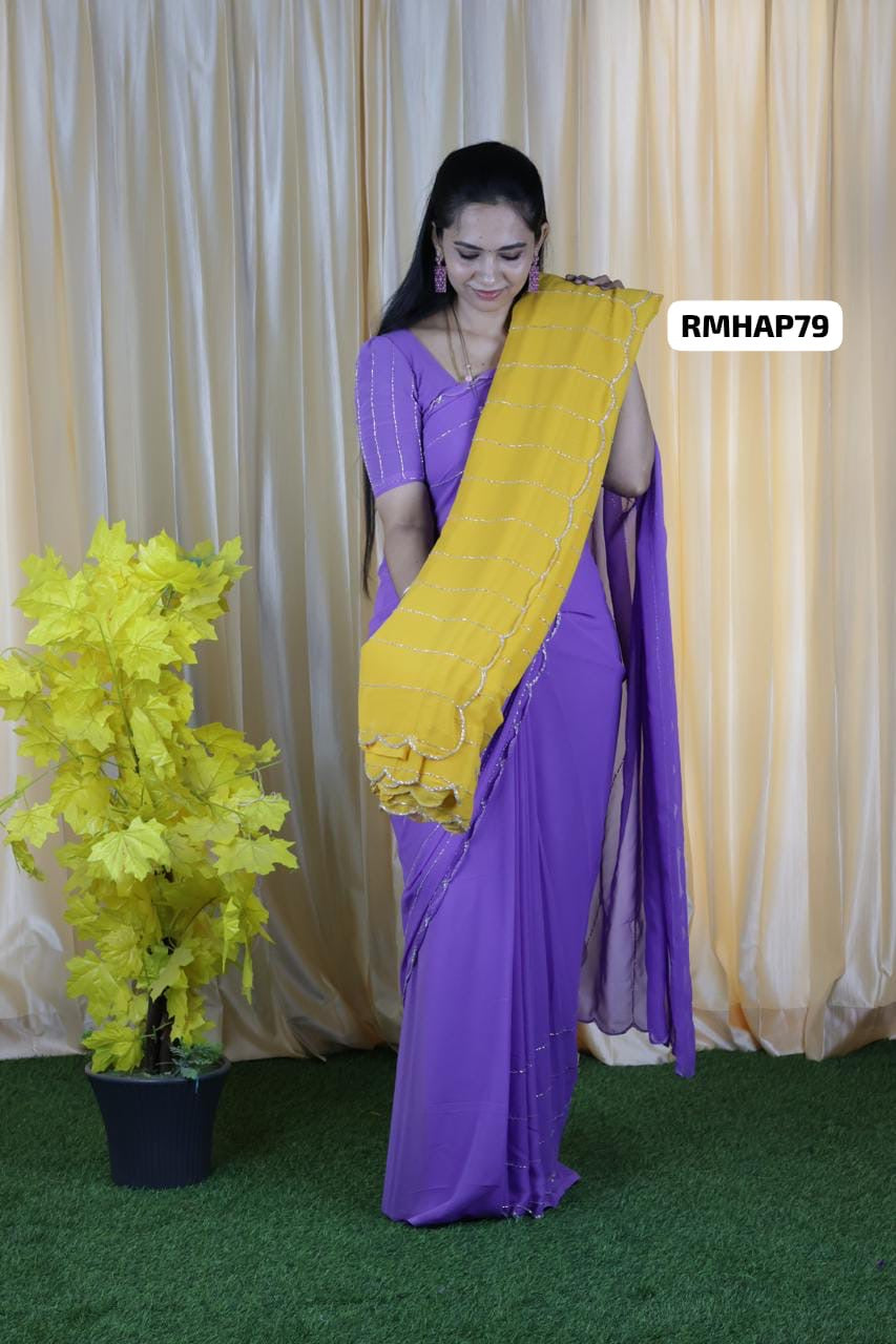 premium Georgette saree with exclusive handwork design sold❌