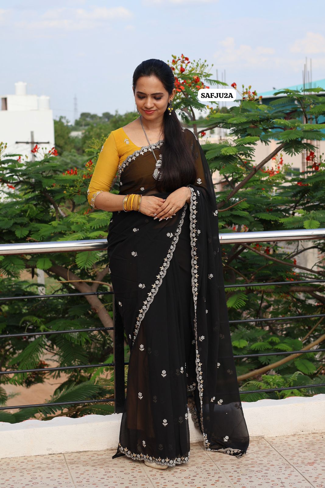 Premium Georgette fabric with embroidery and Pearl work 🥳