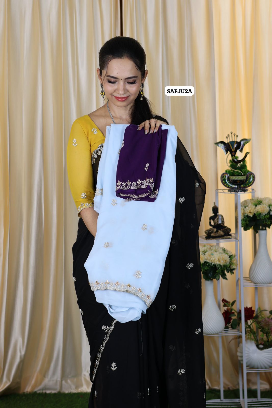 Aadi offer🌹Premium georgette fabric with embroidery and pearl work 😍