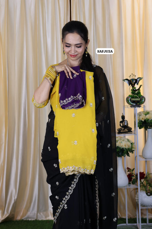 Premium georgette fabric with embroidery and pearl work🥳