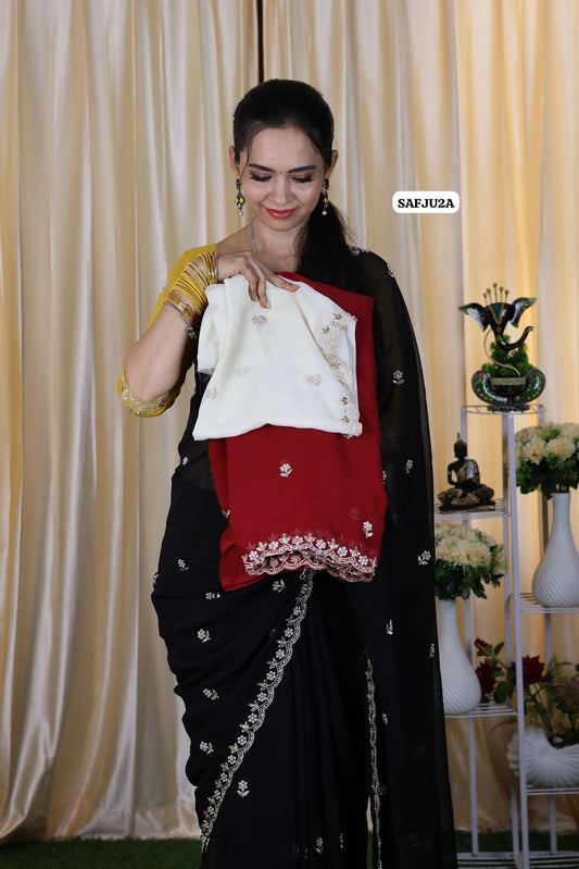 Premium georgette fabric with embroidery and pearl work ❌❌❌