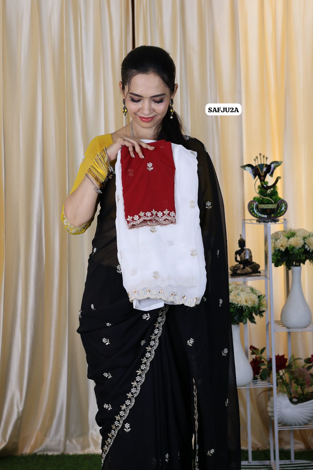 Premium georgette fabric with embroidery and pearl work offer ❌❌❌