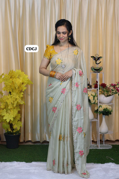 Designer saree with mirror work and embroidery work at unbelievable price😍🥰😎