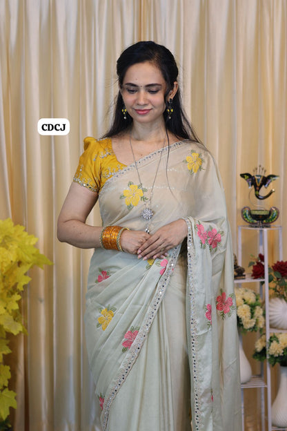 Designer saree with mirror work and embroidery work at unbelievable price😍🥰😎