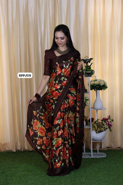 Soft crepe silk with floral designs ❌