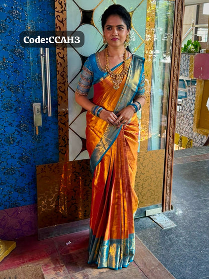 Kanchi semi silk saree with running contrast blouse 🥳