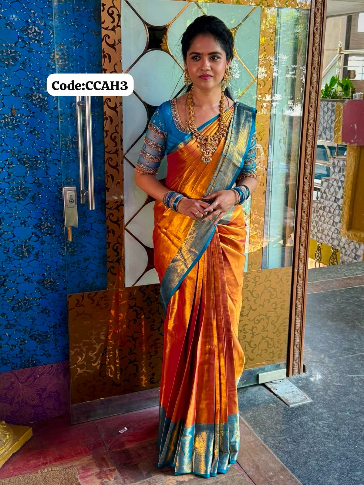 Kanchi semi silk saree with running contrast blouse 🥳