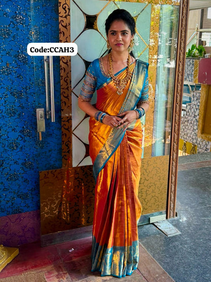 Kanchi semi silk saree with running contrast blouse 🥳