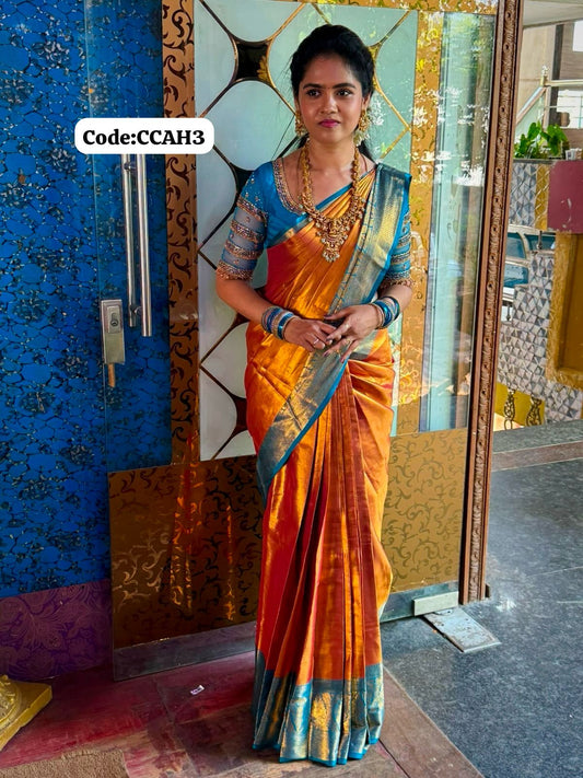 Kanchi semi silk saree with running contrast blouse 🥳