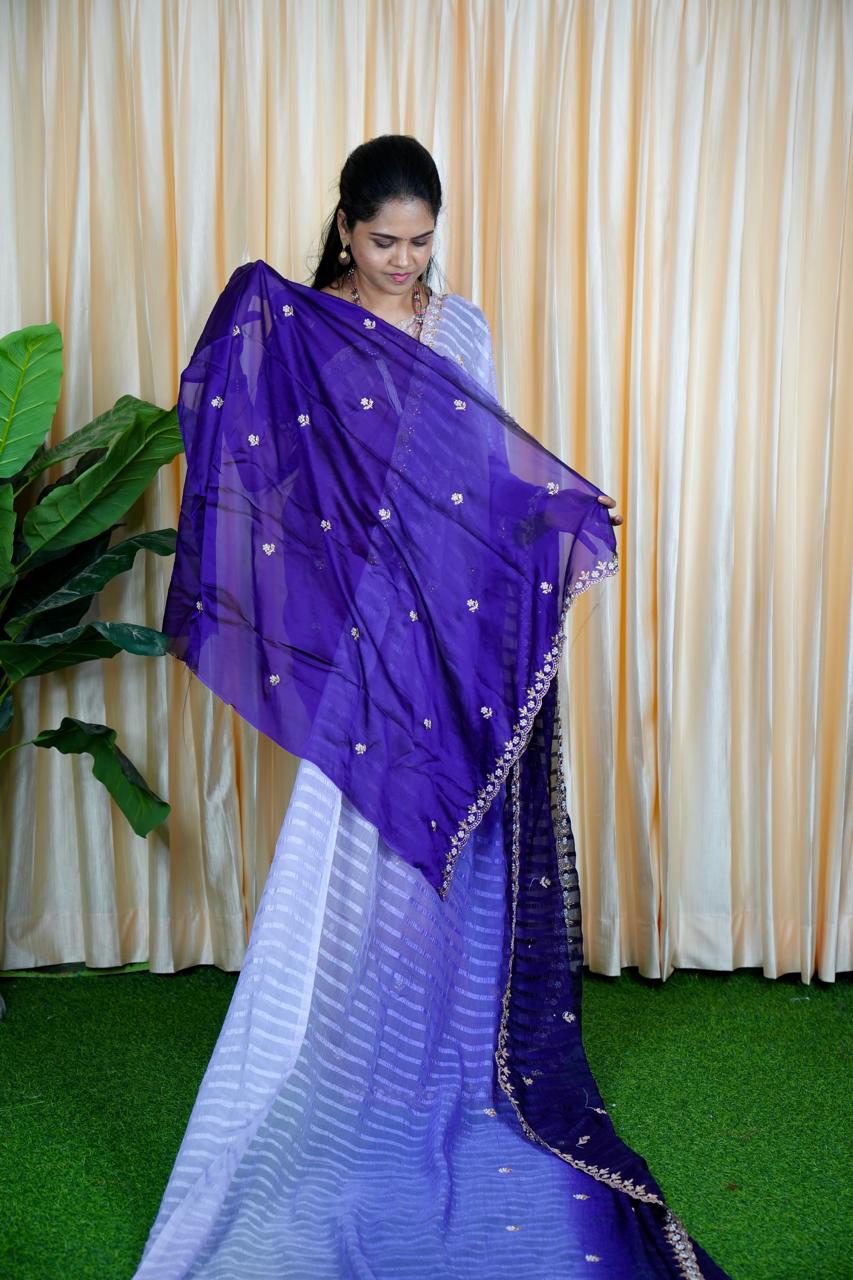 Chiffon triple shaded Designer saree