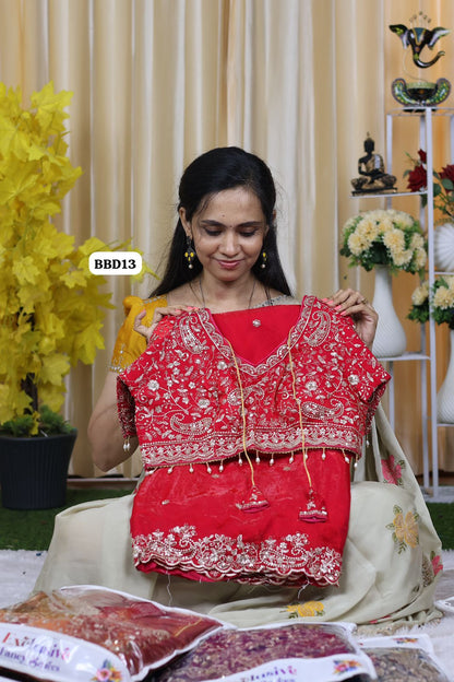 Saree+ stitched blouse Double shade premium space silk saree  Paired with Embrodairy Work Stich Blouse (32-42) alterable 🥳