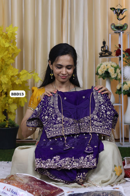 Saree+ stitched blouse Double shade premium space silk saree  Paired with Embrodairy Work Stich Blouse (32-42) alterable 🥳