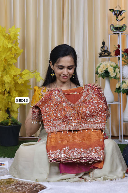 Saree+ stitched blouse Double shade premium space silk saree  Paired with Embrodairy Work Stich Blouse (32-42) alterable 🥳