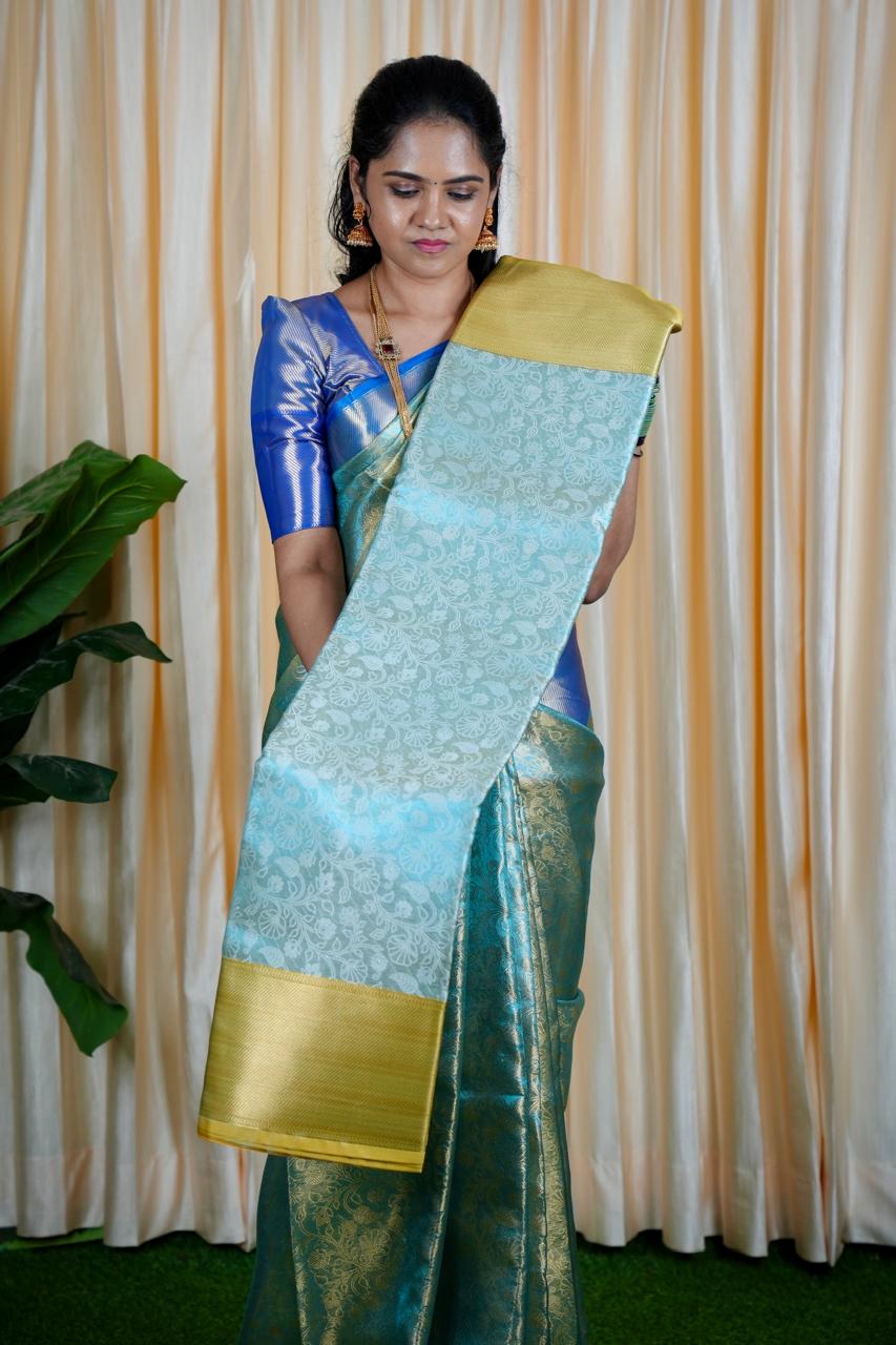 Thread Embroidery designs in soft Katan sarees.🥳