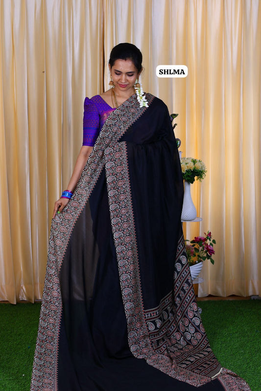 Modal silk saree with Ajrakh print sold❌