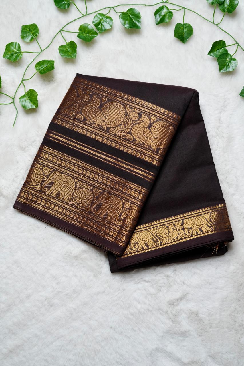 Kanchi cotton sarees🥰😎📚(dark chocolate brown)
