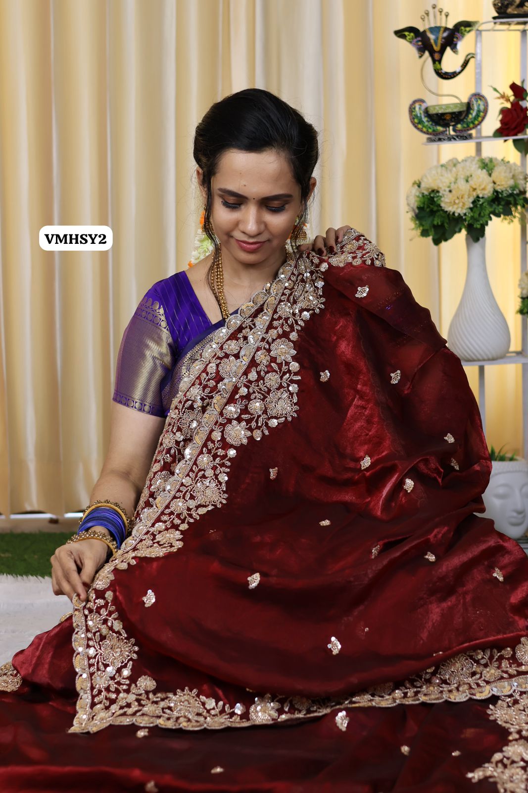 Bridal designer saree with luxury aari handwork beads🥳