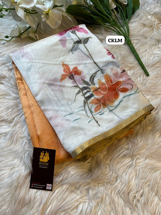 Rich Organza With Floral Digital Print & floral design outline work With Beautiful rich look🥳