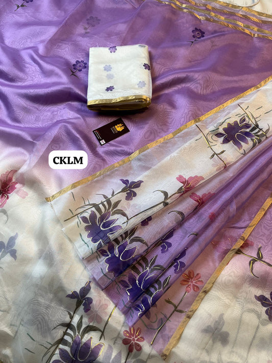 Rich Organza With Floral Digital Print & floral design outline work With Beautiful rich look🥳
