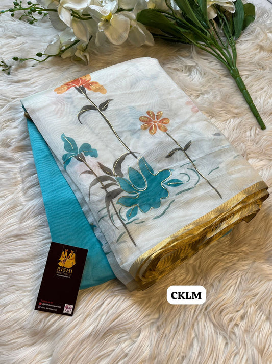 Rich Organza With Floral Digital Print & floral design outline work With Beautiful rich look🥳