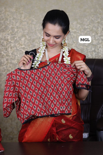 Ajrak print blouse with black piping 😍🥳